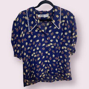 Vintage Style Puff Sleeve Party Collared Button Down Artsy Hipster Hippie Blouse